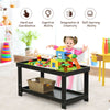 Kids activity play table in dark brown, made of natural pine, featuring storage space for toys and creative play.