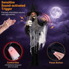 6.3 FT Halloween standing animatronic witch with flickering eyes and skull, perfect for intimidating trick-or-treaters.