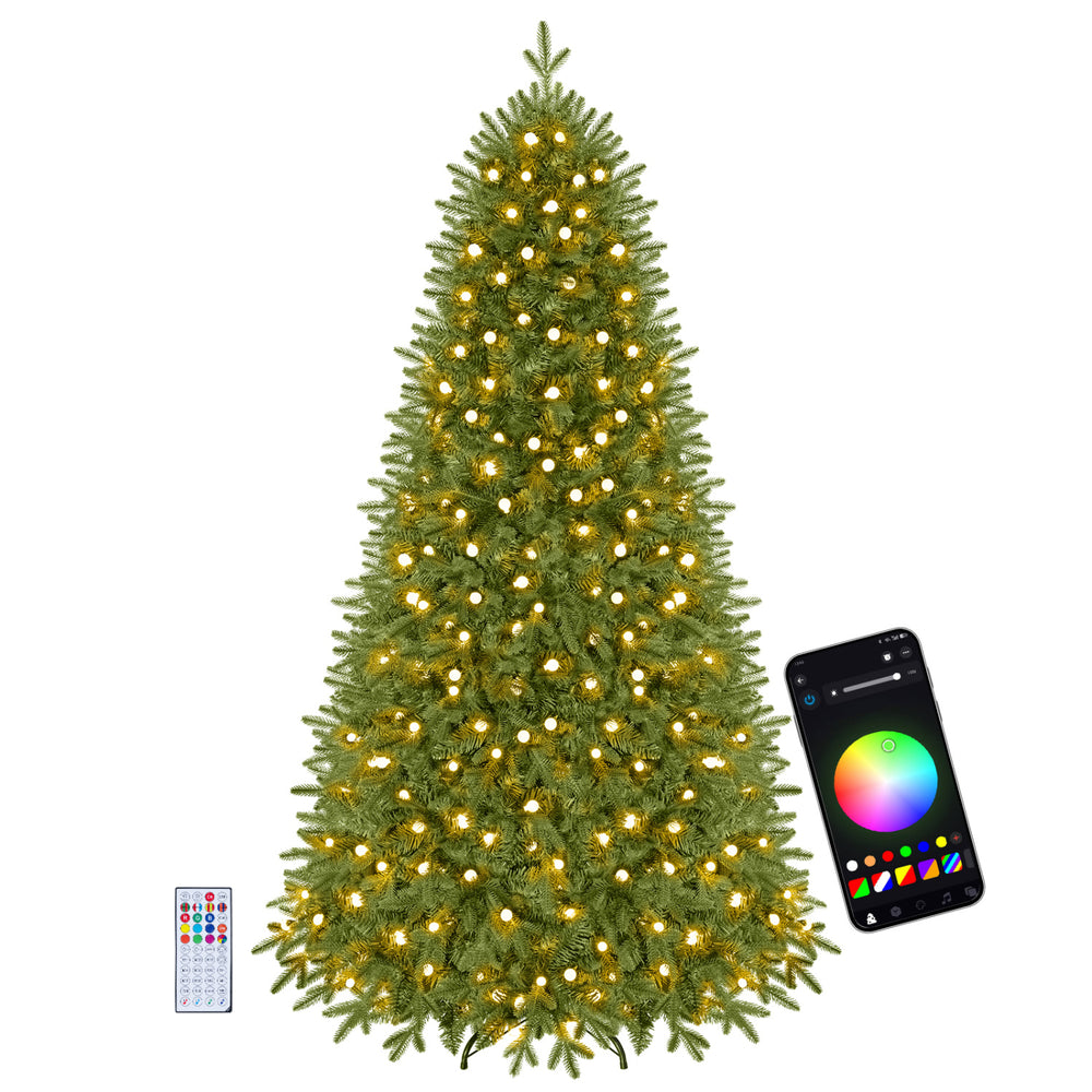 6.3 FT smart Christmas tree with 230 RGB LED lights, remote control, and 42 lighting effects for festive ambiance.