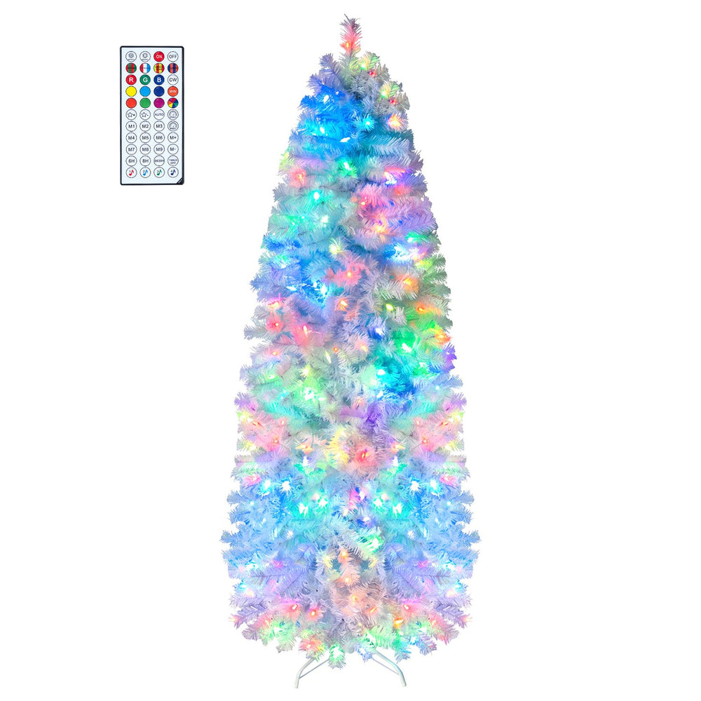 6.3 FT Smart Pencil Christmas Tree with 380 RGB LED lights, remote control, and 42 lighting effects for festive decor.