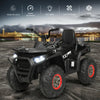 Black 12V kids electric ATV quad with LED lights, comfortable seat, and safety belt for fun outdoor driving.