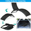 Folding patio rattan lounge chair with turquoise cushion, showcasing its portable design for easy transport and storage.