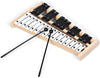 Close-up view of the 27-note glockenspiel xylophone keys, made of aluminum for crisp tones, suitable for all ages.