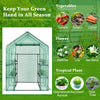 Walk-in greenhouse with observation windows, made of PE material, featuring a roll-up door and 8 shelves for gardening.