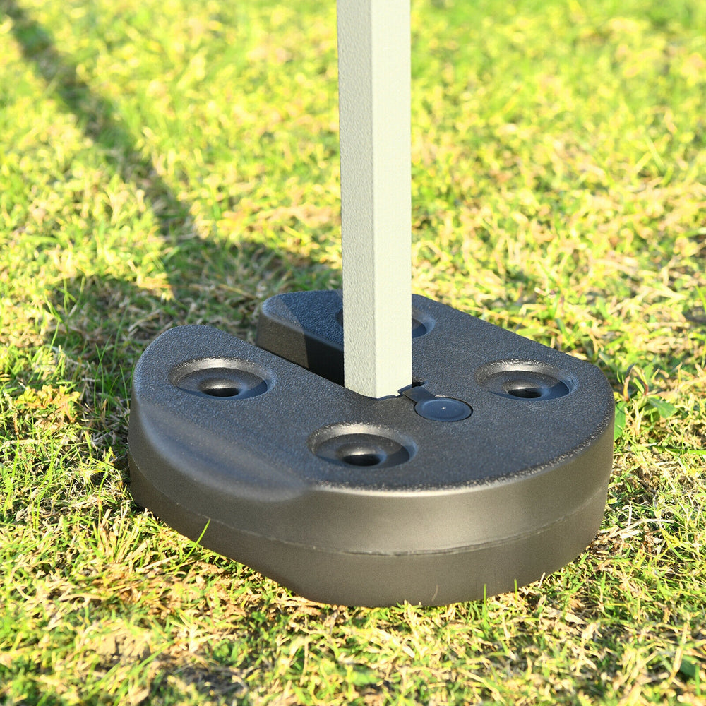 Close-up of a 20lbs canopy weight plate made of weather-resistant PE, designed for secure outdoor use and easy.