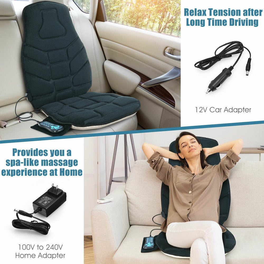 Memory foam seat cushion massager with heat and 6 vibration motors for home, office, or car use, promoting relaxation.