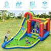 Inflatable bounce house with slide, made of puncture-resistant 420D oxford fabric, for outdoor summer fun.