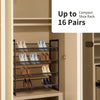 4-tier metal shoe rack with mesh shelves, holding up to 16 pairs, ideal for compact spaces in entryways or hallways.