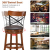 Set of 2 bar stools with 360-degree swivel seats, rubber wood legs, and soft cushions for comfort in bars or kitchens.