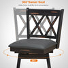 Black swivel counter height barstool with rubber wood legs, featuring a 360° swivel seat for added convenience.