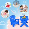 Blue 3-piece plastic children table and chair set, perfect for dining, studying, and playing in various settings.