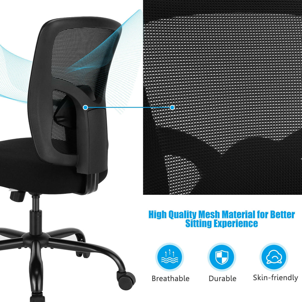 Ergonomic mesh backrest of the 400LBS Big and Tall Office Chair for breathability and comfort in office settings.