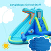 Inflatable hippo water pool with slide and splash area, made of durable Oxford fabric, perfect for summer fun.