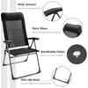 Portable black patio folding chair with adjustable headrest, breathable fabric, and non-slip base for outdoor comfort.