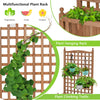 Wood planter box with trellis for climbing plants, made of fir wood, featuring drainage holes and mobile wheels.