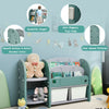 Kids toy storage organizer with 2-tier bookshelf, detachable bins, and cute animal patterns for easy organization.
