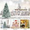 6-foot pre-lit snow flocked Christmas tree with 928 tips and metal stand, ideal for festive living room decoration.