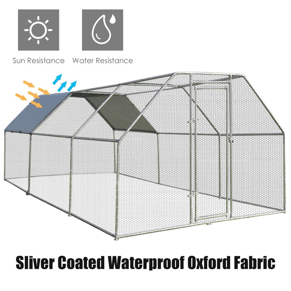 Large walk-in chicken coop with waterproof Oxford fabric, PVC coated wire mesh, and a durable galvanized frame for.