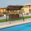 Outdoor 3-seat porch swing with adjustable canopy and cushions in coffee color, perfect for backyard relaxation.
