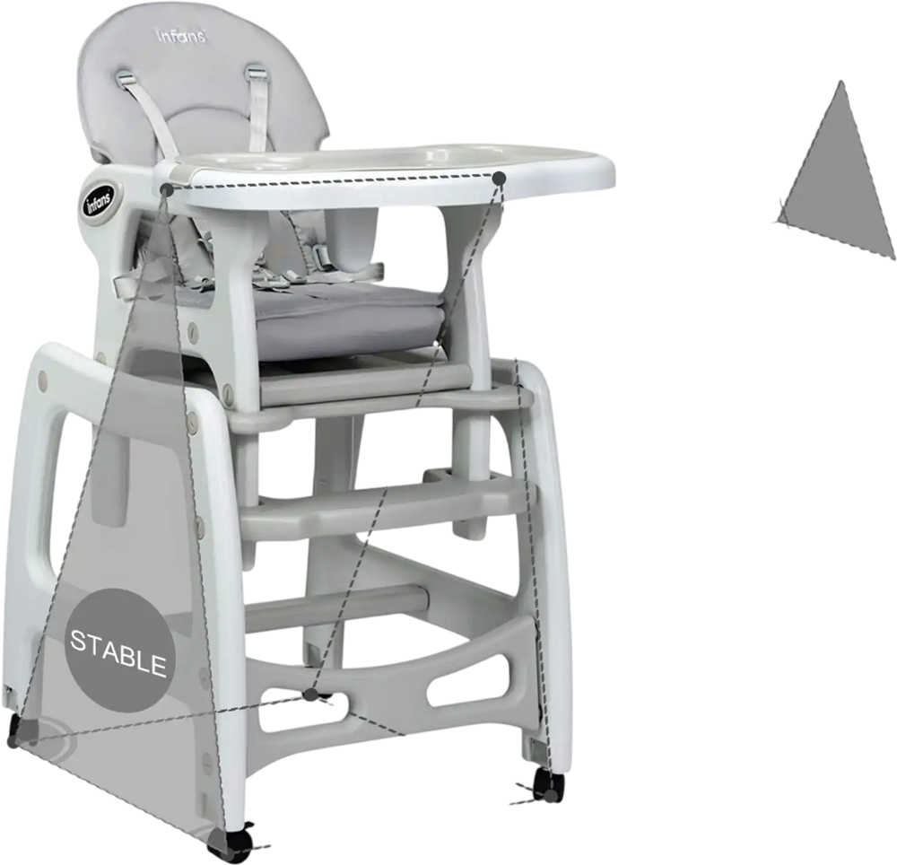 3-in-1 baby high chair in gray with adjustable seat back and lockable wheels, perfect for ages 6 months to 8 years.