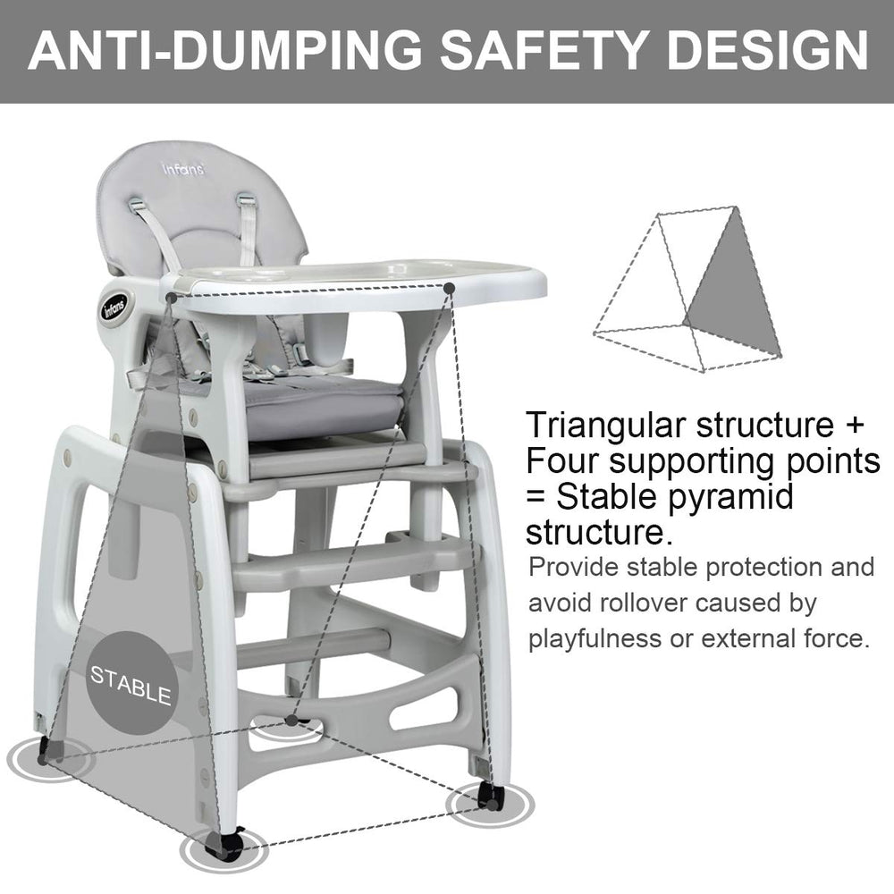 3-in-1 Baby High Chair with Lockable Universal Wheels-Gray - Gallery View 1 of 8