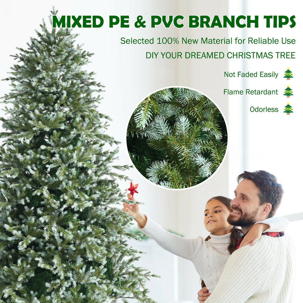8 feet hinged artificial Christmas spruce tree with mixed PE and PVC tips for a natural look and easy setup.