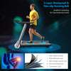 Folding treadmill with a non-slip running belt, featuring a clear LED display and heart rate monitor for home workouts.