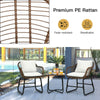 Cushioned armchairs and glass table from a 3-piece patio rattan bistro set for outdoor relaxation.