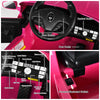Control board of the pink 12V kids ride-on Maserati car featuring buttons for lights, music, and speed settings.