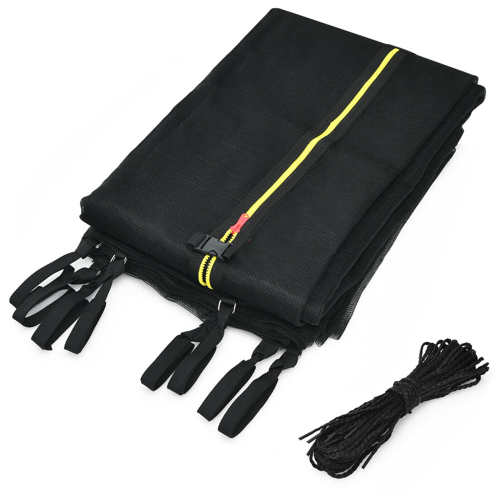 Replacement trampoline safety enclosure net made of durable PE material with double-head zipper for enhanced safety.