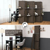 6 panel folding room divider in brown with hand-woven fiber, featuring 2 display shelves for versatile home decor.