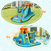 Inflatable water slide with bounce house, featuring a climbing wall and ocean ball pit for versatile play experiences.