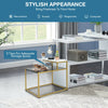 2-tier end side table with metal frame and marble pattern, ideal for living room storage and elegant decor.