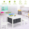 Kids activity table set with two chairs, white MDF, includes storage drawers for building blocks and easy cleaning.