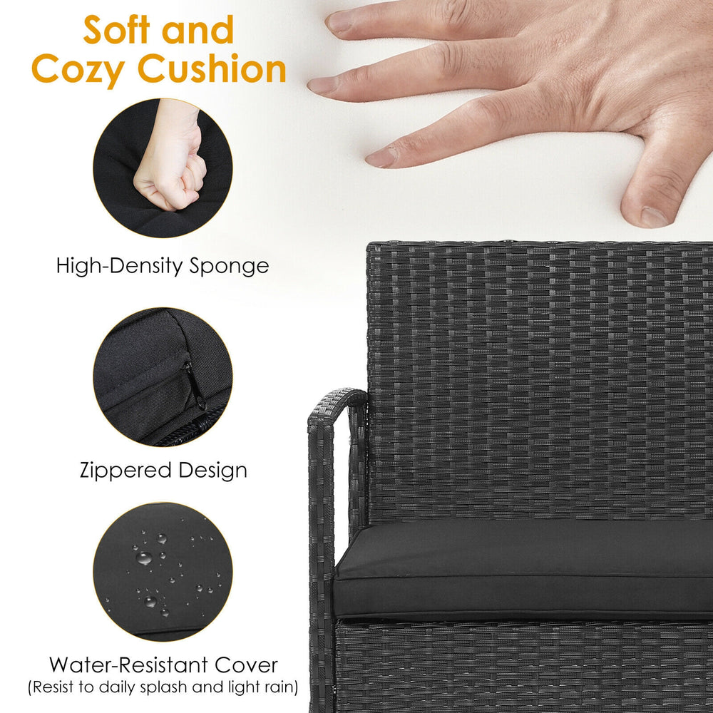 Close-up of the cozy cushion with high-density sponge and zippered design for the patio rattan furniture set.