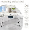 Close-up view of the 3-in-1 bedside commode's large seat plate and removable bucket for easy cleaning and maintenance.