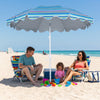 6.5 ft beach umbrella with UPF 50+ protection and sand anchor, providing shade for family fun at the beach.