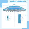 6.5 ft beach umbrella with UPF 50+ protection, featuring a sturdy frame, sand anchor, and carrying bag for easy transport.