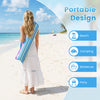 6.5 ft beach umbrella in blue with UPF 50+ protection, perfect for beach, camping, barbecue, and party use.