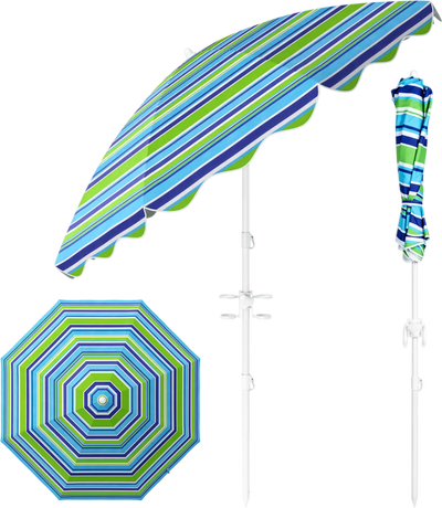 Costway 6.5' Beach Umbrella UPF 50+ Sand Anchor Tilt Garden Pool 80930061 New
