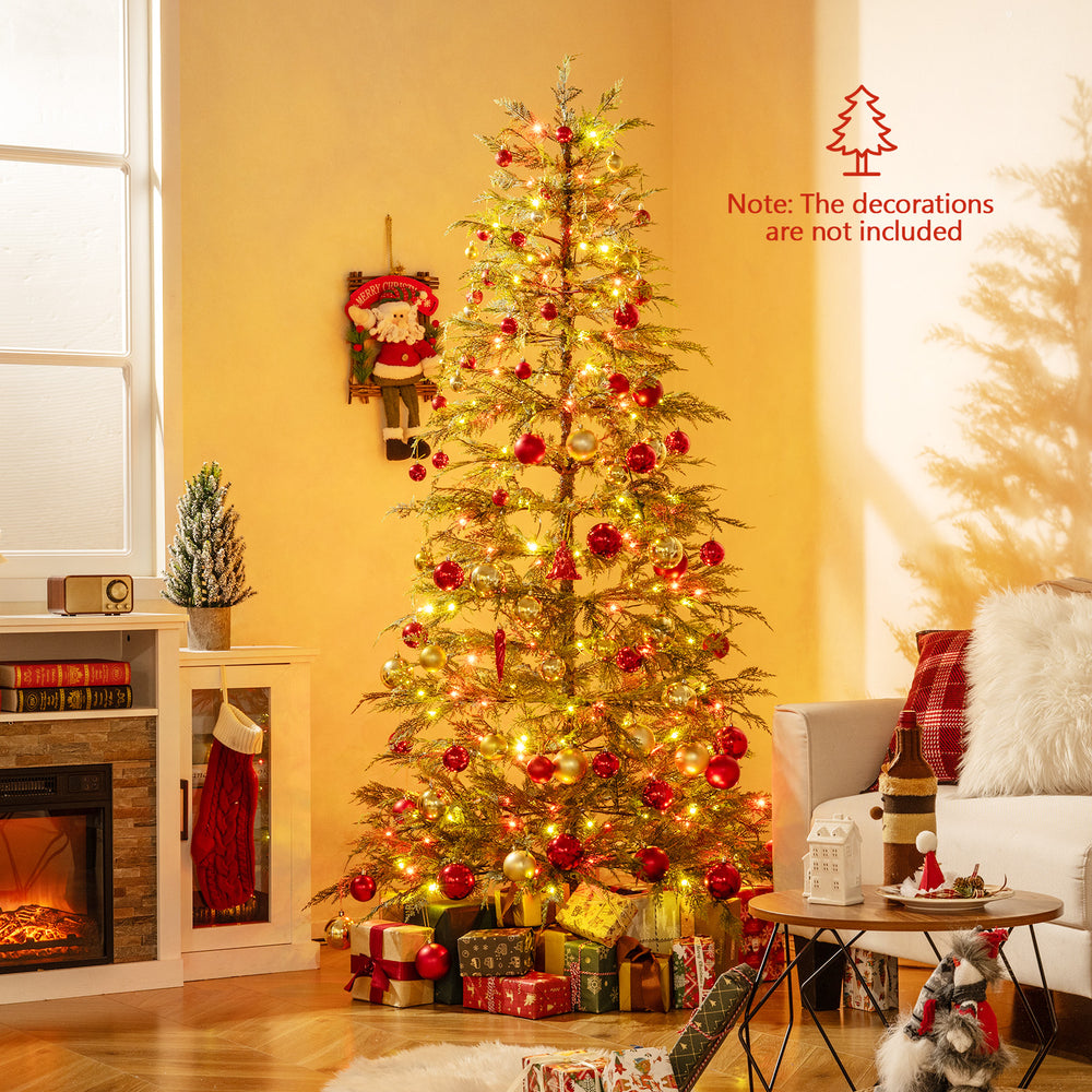6.5 feet artificial Christmas tree with colorful LED lights and realistic branch tips, perfect for holiday decoration.