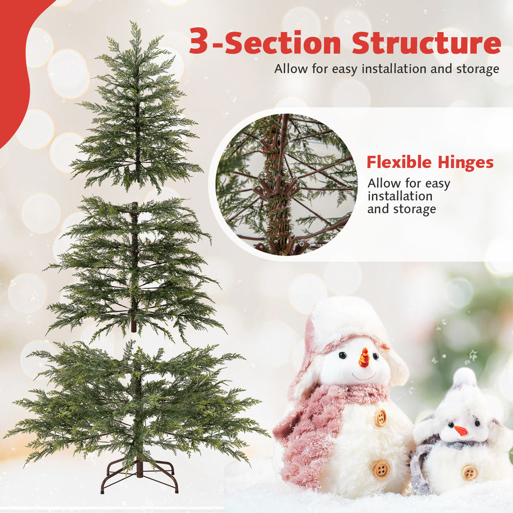 6.5 feet artificial Christmas tree with colorful LED lights and 3-section structure for easy installation and storage.