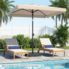 Rectangular beige outdoor umbrella with tilt adjustment, ideal for balconies and poolside areas, providing sun protection.