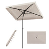 Rectangular beige outdoor balcony umbrella features a tilt adjust button for optimal shade, perfect for gardens and poolside.