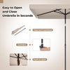 Rectangular 6.5 x 4.3 feet beige outdoor umbrella with tilt button, ideal for balconies and gardens, easy to open and close.