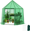Mini walk-in greenhouse with PE cover, sturdy metal frame, and roll-up zippered door for outdoor plant protection.