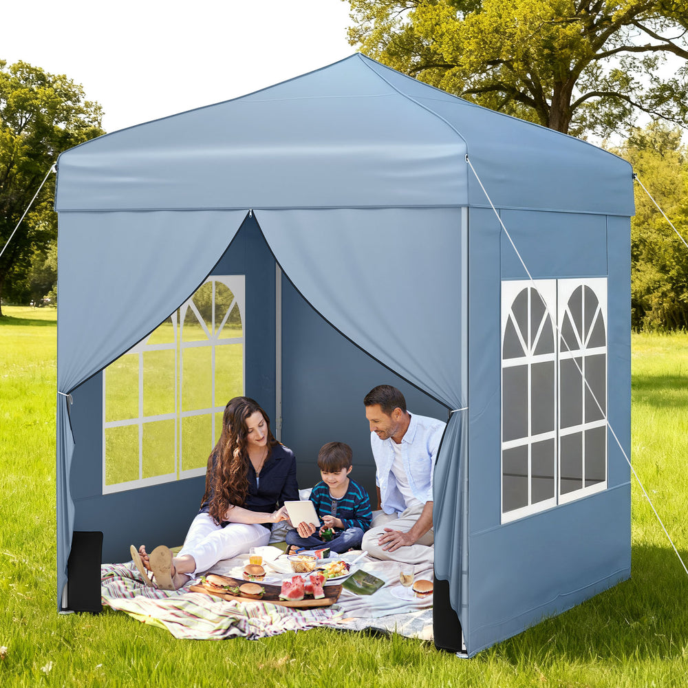 6.5 x 6.5 FT Pop up Canopy Tent with 4 Sidewalls and Wheeled Bag-Grey - Gallery View 1 of 10