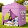 6.5 x 6.5 FT Pop up Canopy Tent with 4 Sidewalls and Wheeled Bag-Pink - Gallery View 1 of 10