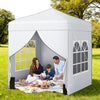 Pop up canopy tent with 4 sidewalls, ideal for picnics and outdoor events, featuring transparent windows for natural.