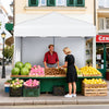 Pop up canopy tent with sidewalls, ideal for markets and outdoor events, featuring UPF50+ sun protection and easy setup.